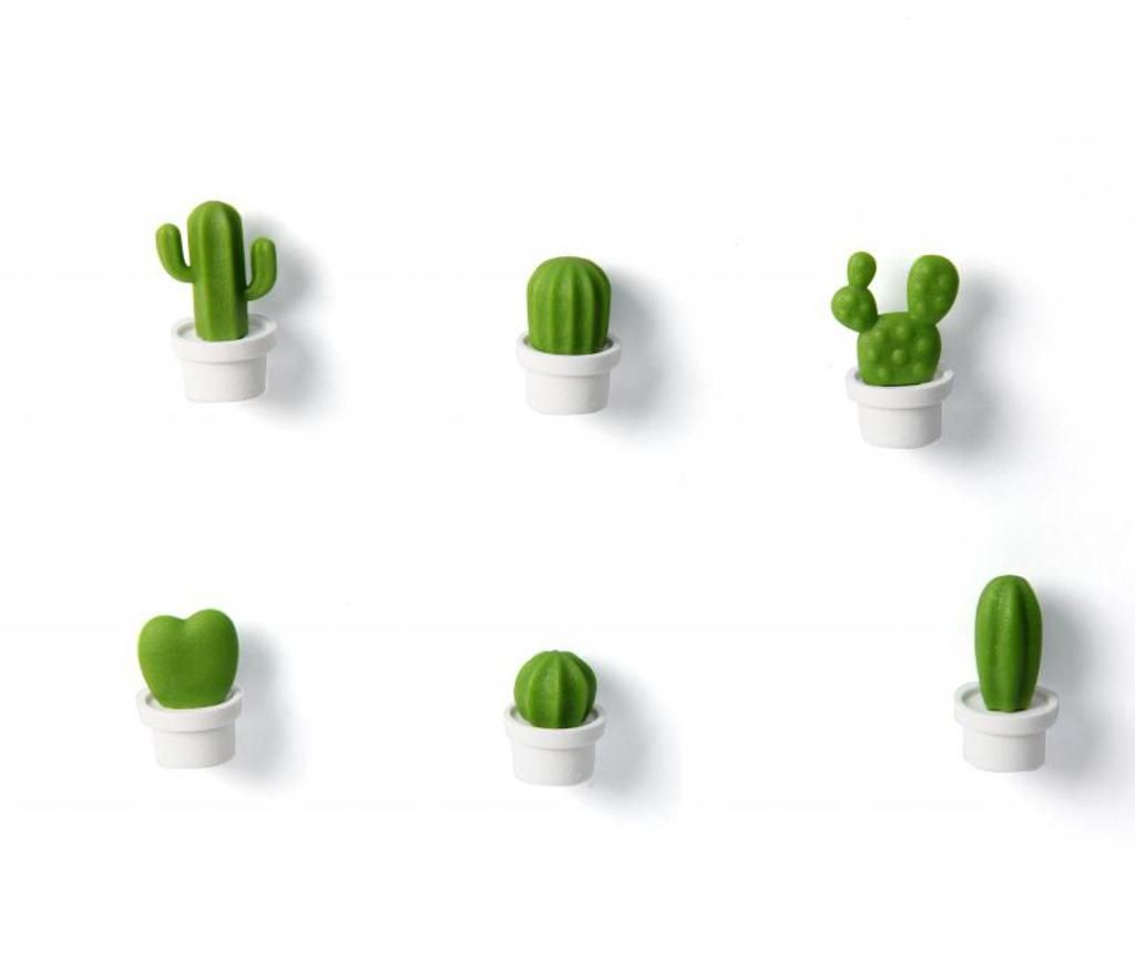 Set 6 magneti Qualy, Cactus, plastic ABS, 18x15 cm - Qualy, Alb,Verde