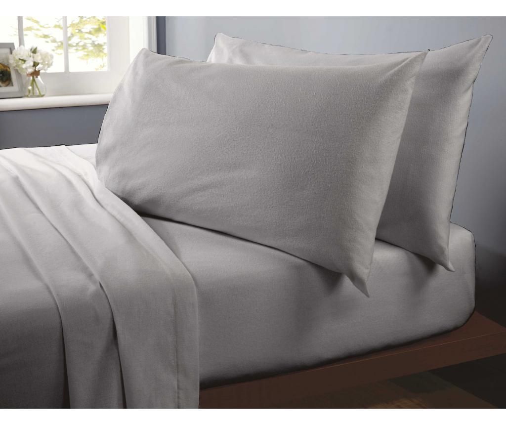 Cearsaf de pat cu elastic Flannelette Grey - Rapport Home, Gri & Argintiu