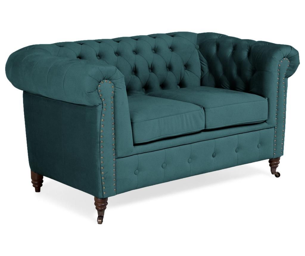 Canapea 2 locuri Kalatzerka, Chesterfield Bluegreen Turquoise Velvet, 150x86x80 cm - Kalatzerka, Albastru