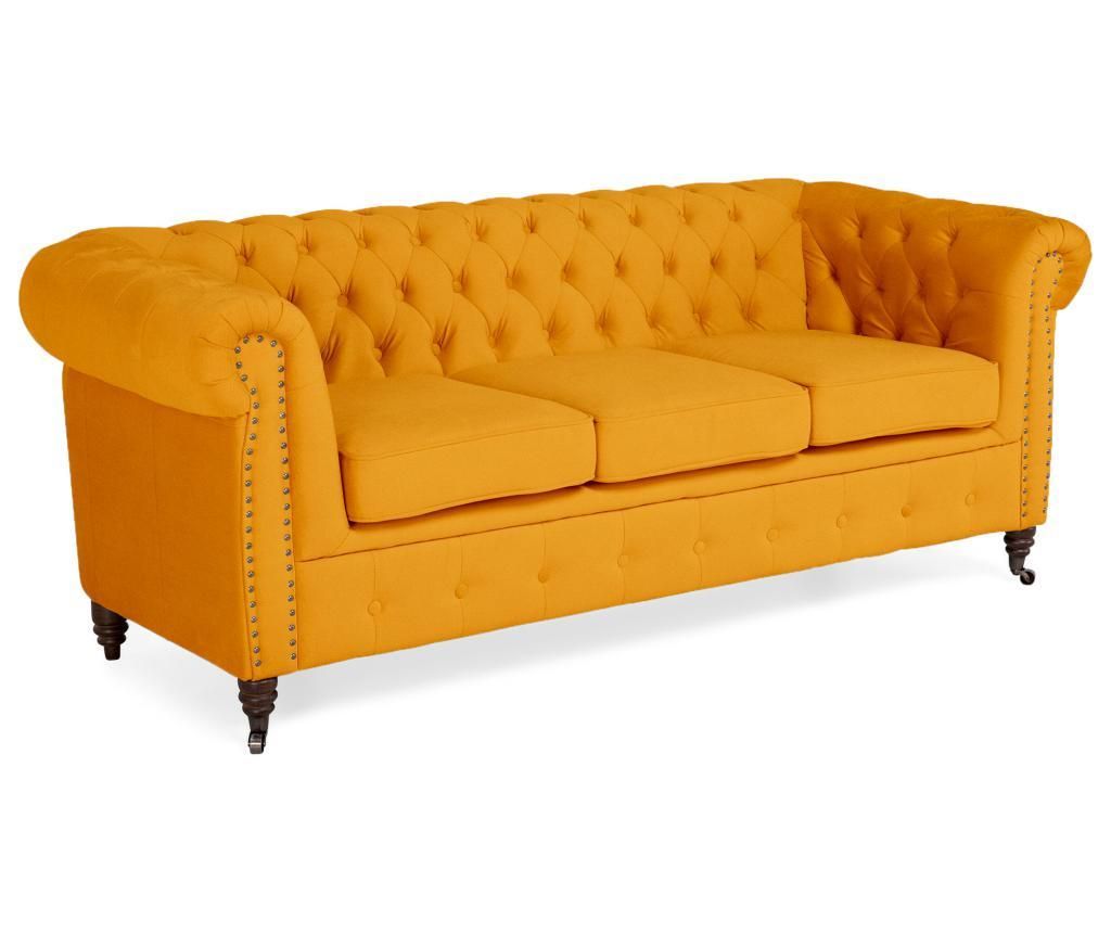 Canapea 3 locuri Kalatzerka, Chesterfield Yellow Velvet, 203x86x80 cm - Kalatzerka, Galben & Auriu