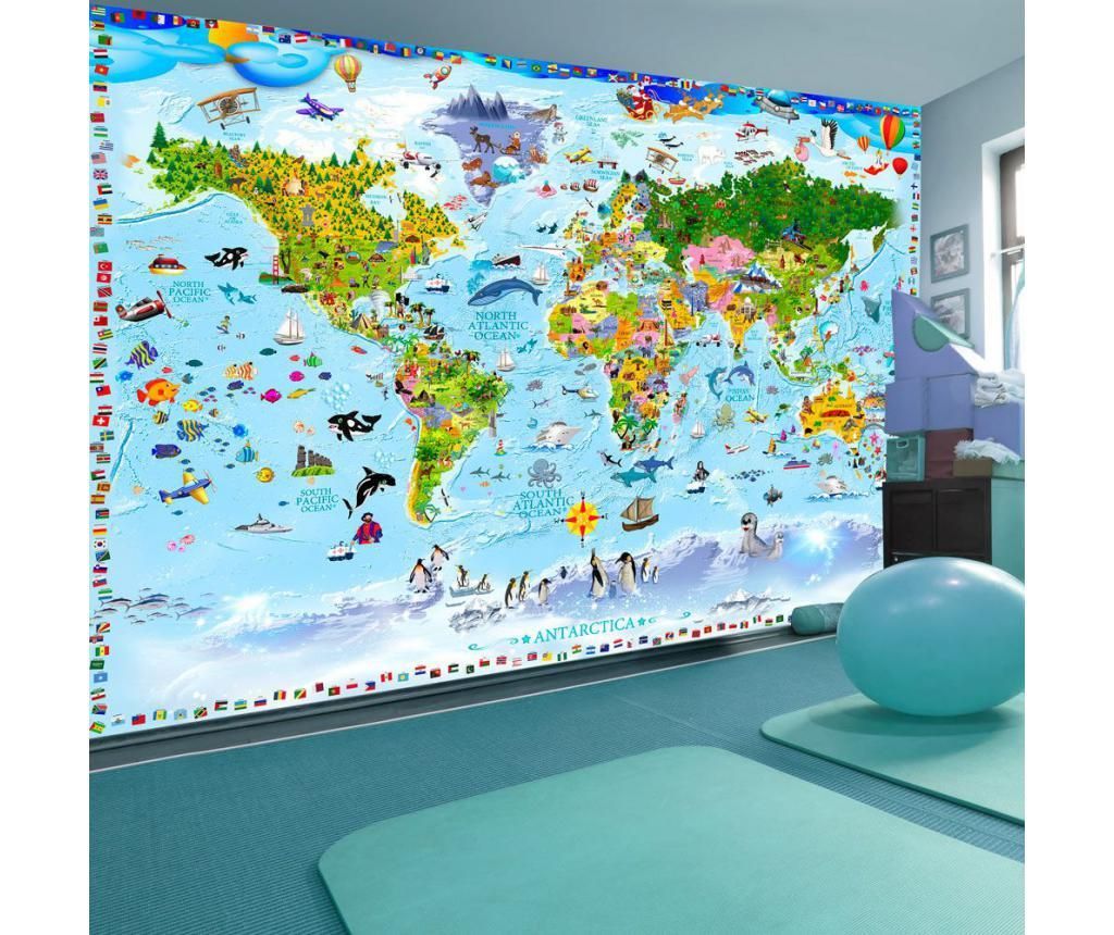 Fototapet Artgeist, World Map For Kids, material netesut, 105x150 cm - Artgeist, Multicolor