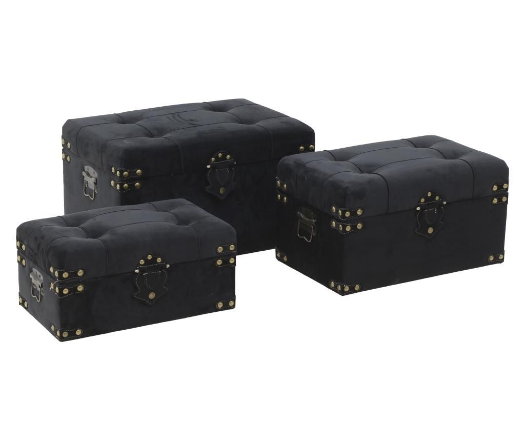 Set 3 cufere Velvet Black - inart, Negru