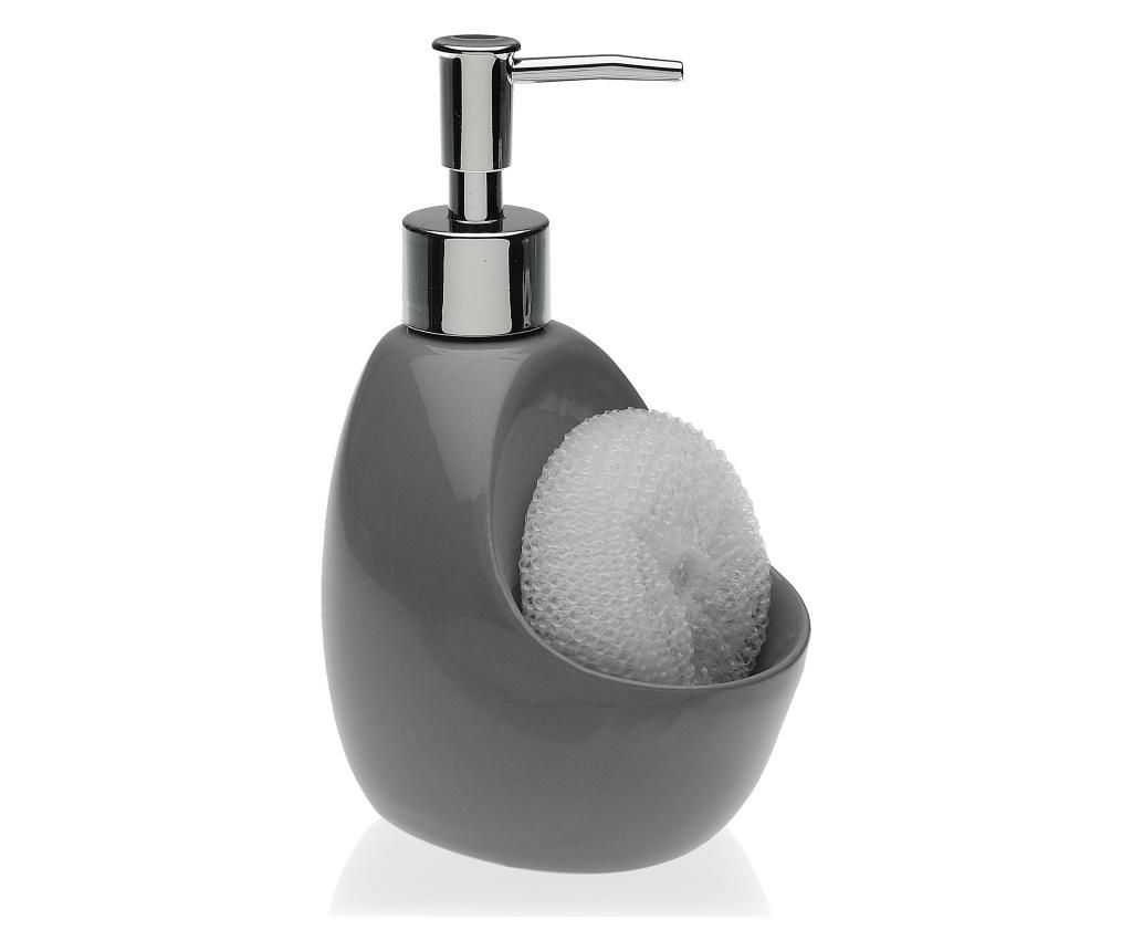 Dispenser detergent de vase cu suport pentru burete Versa, ceramica – Versa, Gri & Argintiu Versa imagine 2022