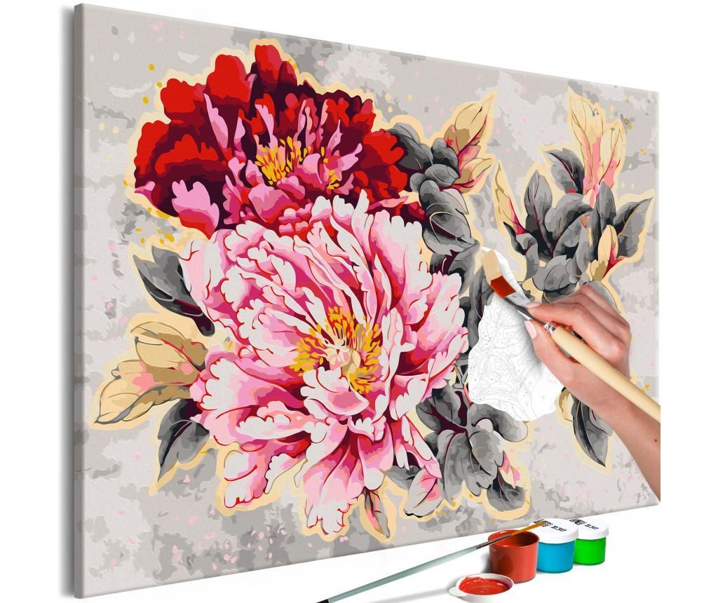 Kit tablou canvas DIY dupa numere Beautiful Peonies 80×120 cm – Artgeist, Multicolor