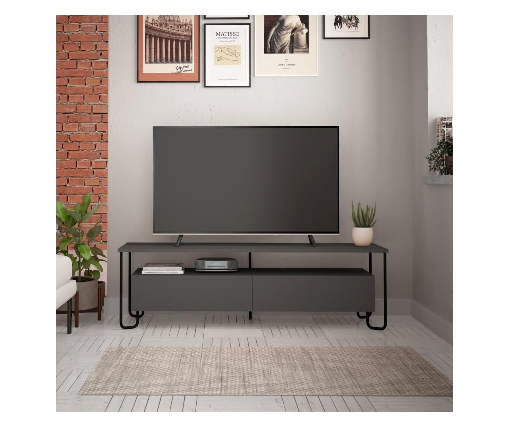 Comoda TV Decortie, PAL melaminat, 150x42x45 cm - Decortie, Gri & Argintiu