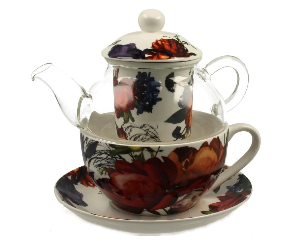 Set ceainic cu ceasca si farfurioara The Secret Garden White Roses - Duo Gift, Multicolor