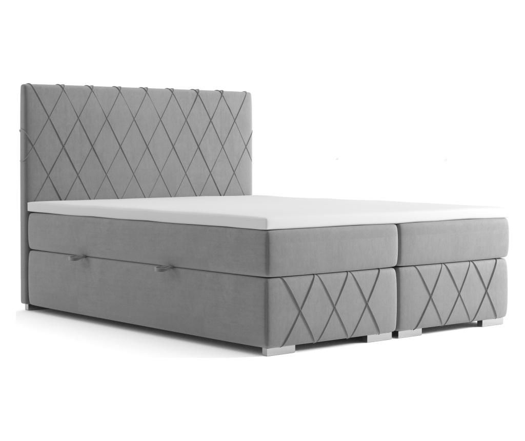 Pat boxspring cu spatiu pentru depozitare Maison De Reve, Nantes Light Grey, tablia patului din cadru de lemn, 160×200 cm – Maison De Reve, Gri & Argintiu Maison De Reve