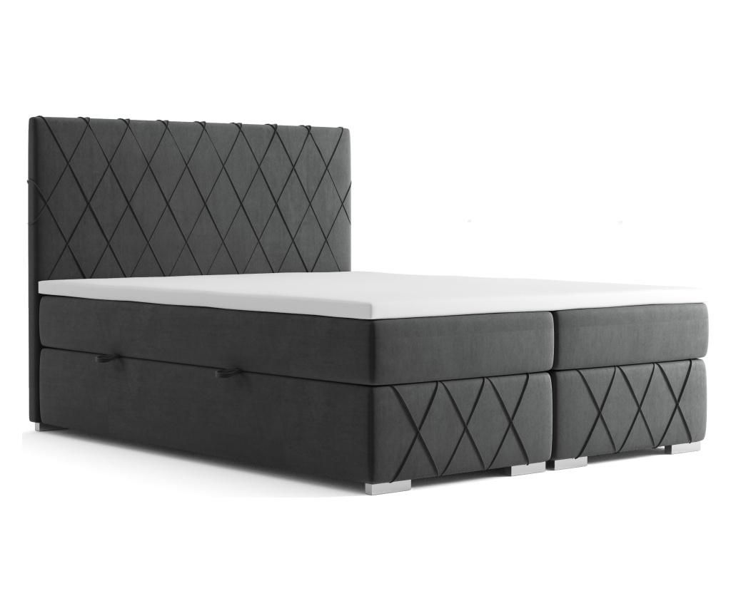 Pat boxspring cu spatiu pentru depozitare Maison De Reve, Nantes Dark Grey, tablia patului din cadru de lemn, 160×200 cm – Maison De Reve, Gri & Argintiu Maison De Reve