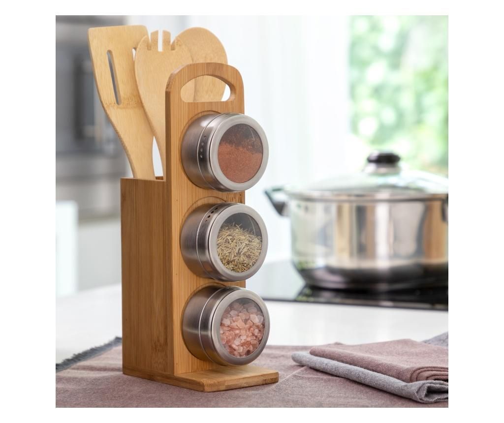 Set ustensile de bucatarie si suport 7 piese Magnetic Spice & Bamboo – InnovaGoods InnovaGoods