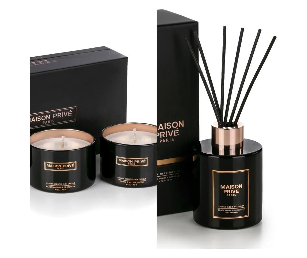 Set 2 lumanari parfumate si difuzor uleiuri esentiale – Maison Privé, Negru Maison Privé imagine 2022