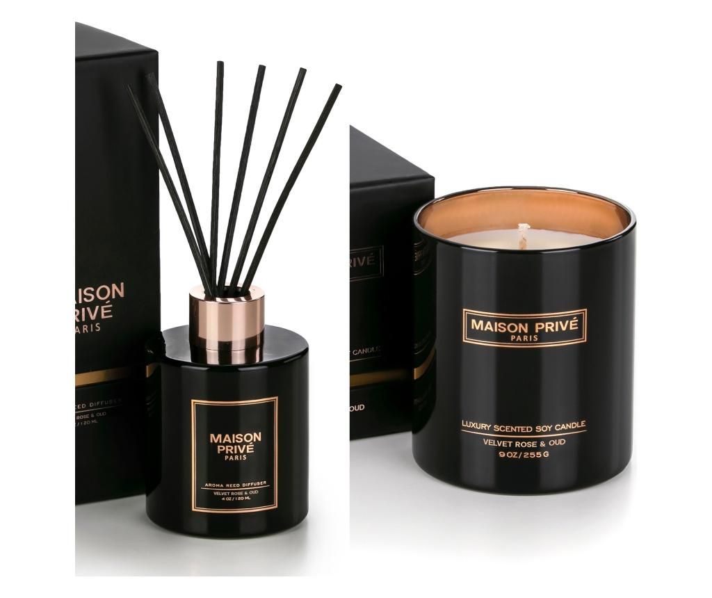 Set difuzor uleiuri esentiale si lumanare parfumata – Maison Privé, Negru Maison Privé