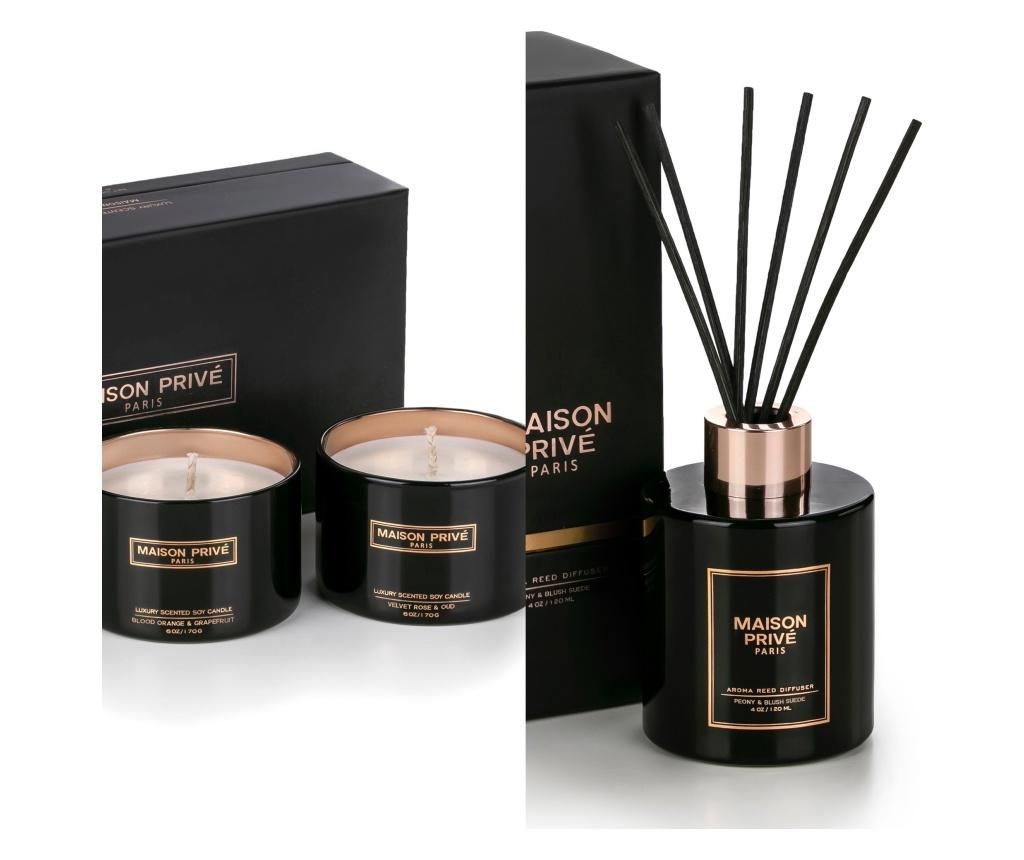 Set 2 lumanari parfumate si difuzor uleiuri esentiale - Maison Privé, Negru