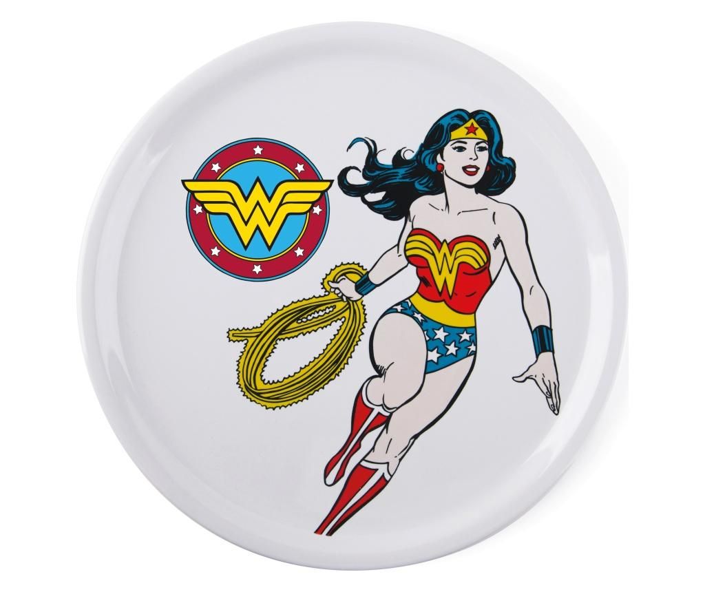 Platou pentru pizza Excelsa, Wonder Woman, portelan, 31x31x2 cm - Excelsa, Alb