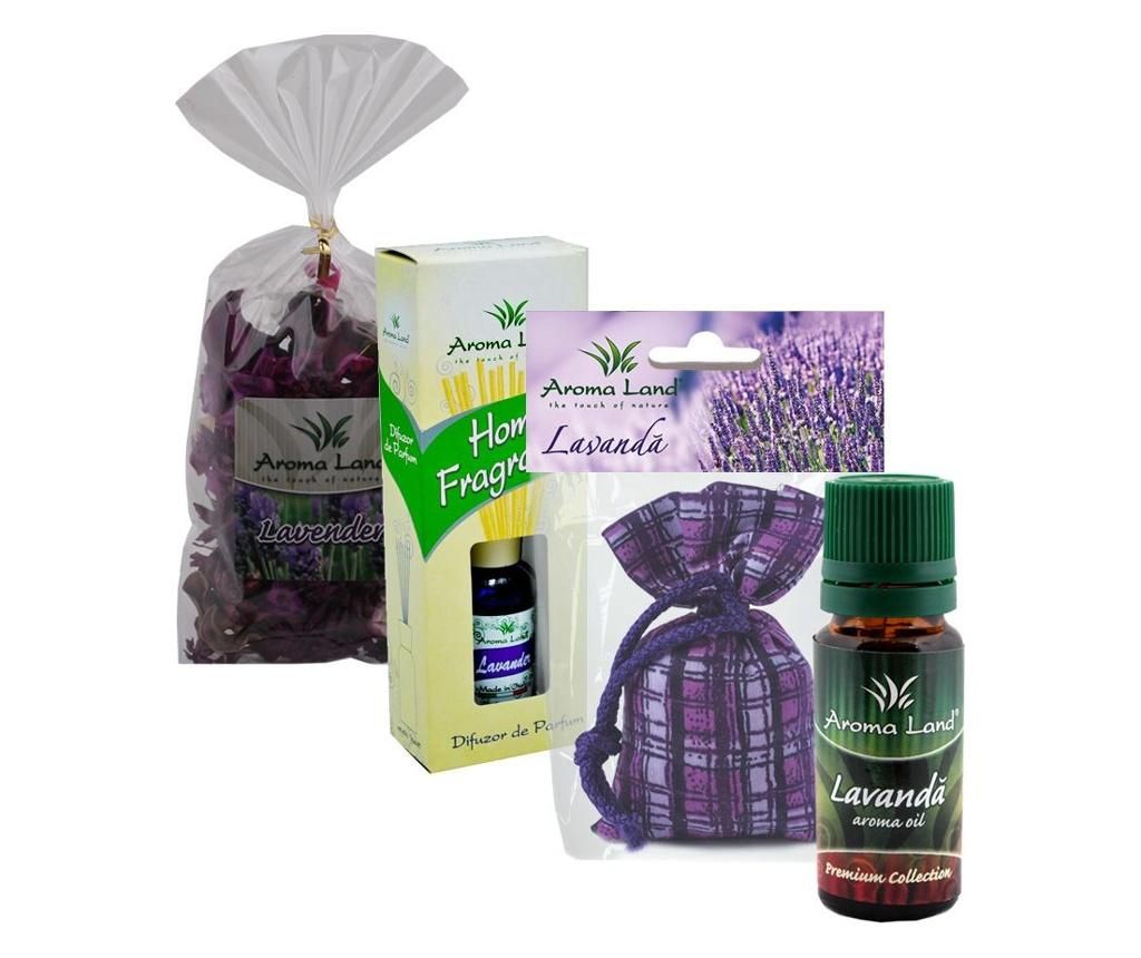 Set 1 difuzor cu betisoare, 1 ulei esential, 1 potpourri si 1 odorizant pentru dulap Lavander