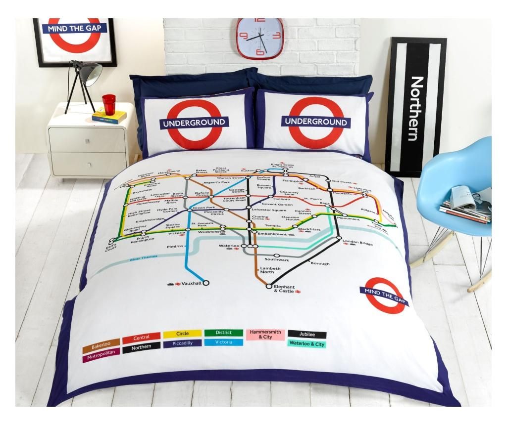 Set de pat reversibil Double Extra London Underground - Rapport Home, Multicolor