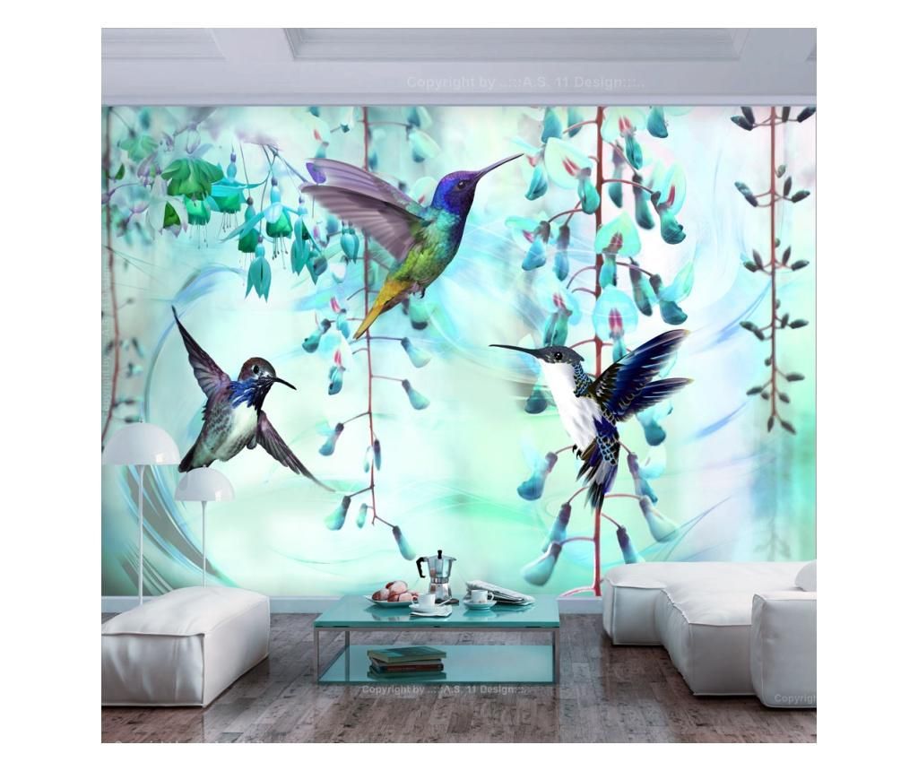 Tapet Flying Hummingbirds Green 70×100 cm – Artgeist, Albastru Artgeist