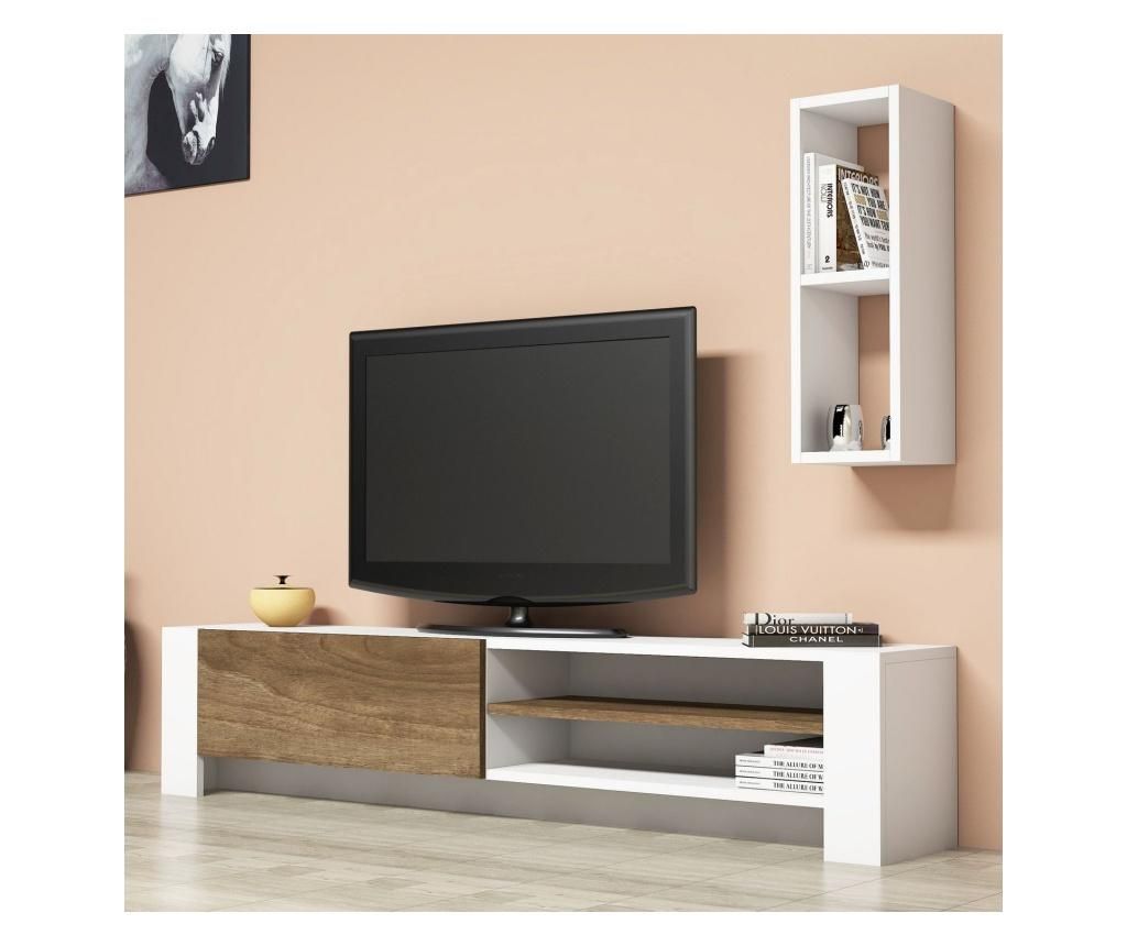 Set comoda TV si polita Puqa Design, Naz, PAL melaminat, 35x25x160 cm - Puqa Design