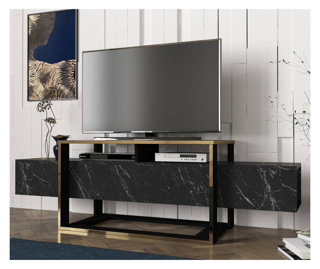 Comoda TV Talon, Bianco, PAL melaminat, 160x50x46 cm, negru/auriu – Talon Talon imagine noua
