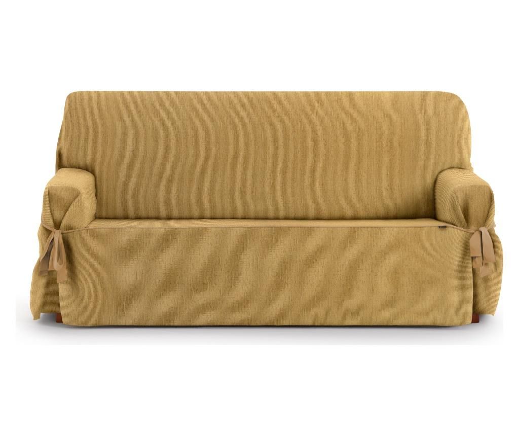 Husa ajustabila pentru canapea cu 3 locuri Chenille Ties Mustard 180x45x50 cm – Eysa, Galben & Auriu Eysa