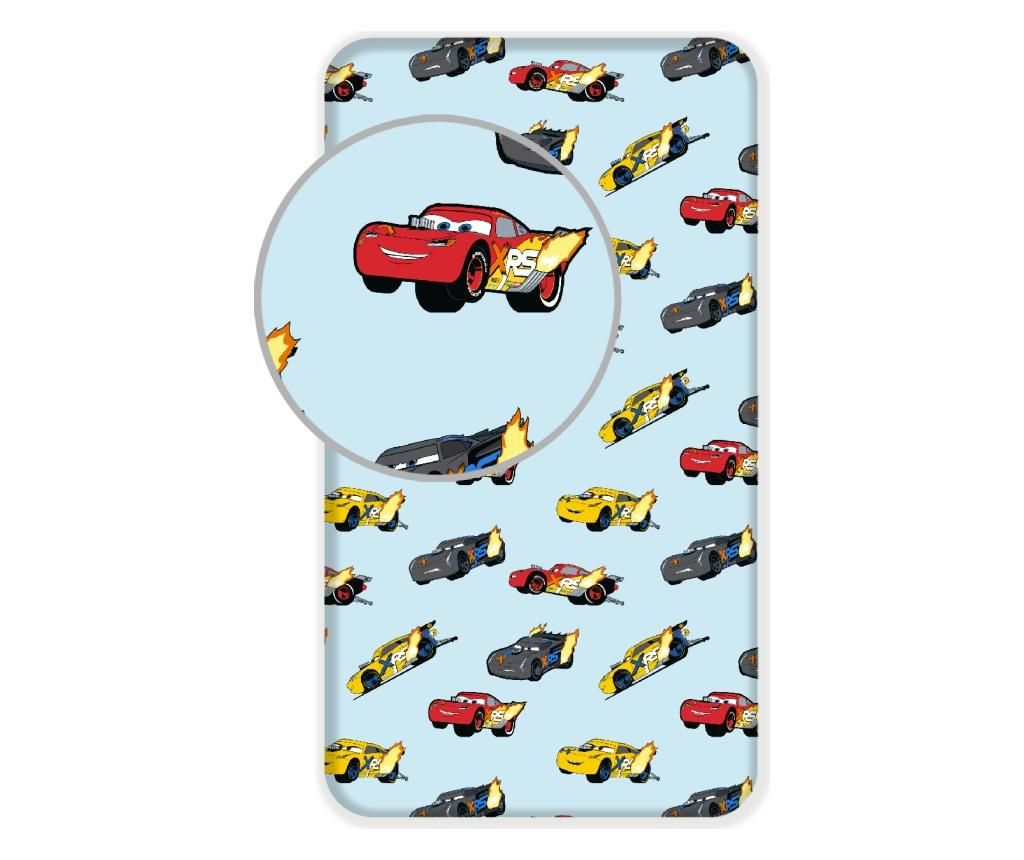 Cearsaf de pat cu elastic 90x200 cm - Cars by Disney, Albastru