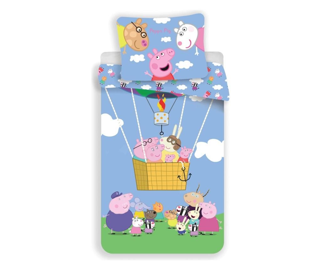 Set de pat Single Ranforce Peppa Pig, Peppa Balloon, bumbac ranforce – Peppa Pig, Albastru Peppa Pig imagine 2022