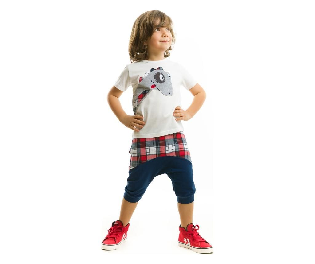 Set tricou si pantaloni trei sferturi pentru copii Dino Checked Baggy 8 years - Denokids