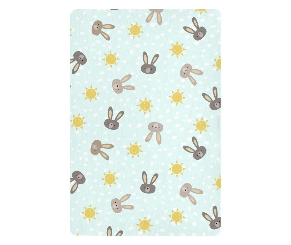 Cearsaf de patut cu elastic Moshi Moshi, Rabbit Family, bumbac, 70x140 cm, multicolor - MOSHI MOSHI, Multicolor - 1 | YEO