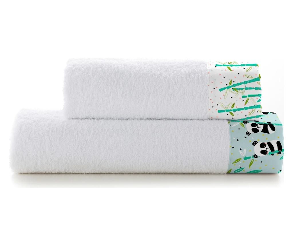 Set 2 prosoape de baie Moshi Moshi, Panda Garden Blue, bumbac, albastru - MOSHI MOSHI, Albastru - 1 | YEO