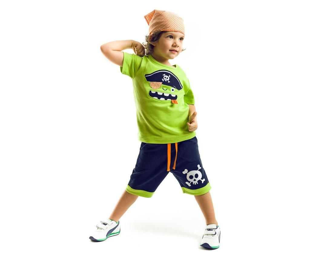 Set tricou, pantaloni scurti si bandana Green Pirate 7 years - Denokids