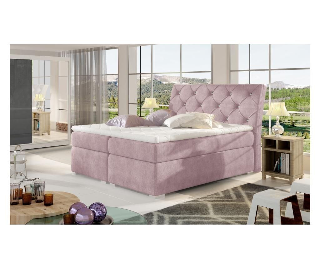 Pat boxspring cu spatiu pentru depozitare Balvin Pink 140x200 cm