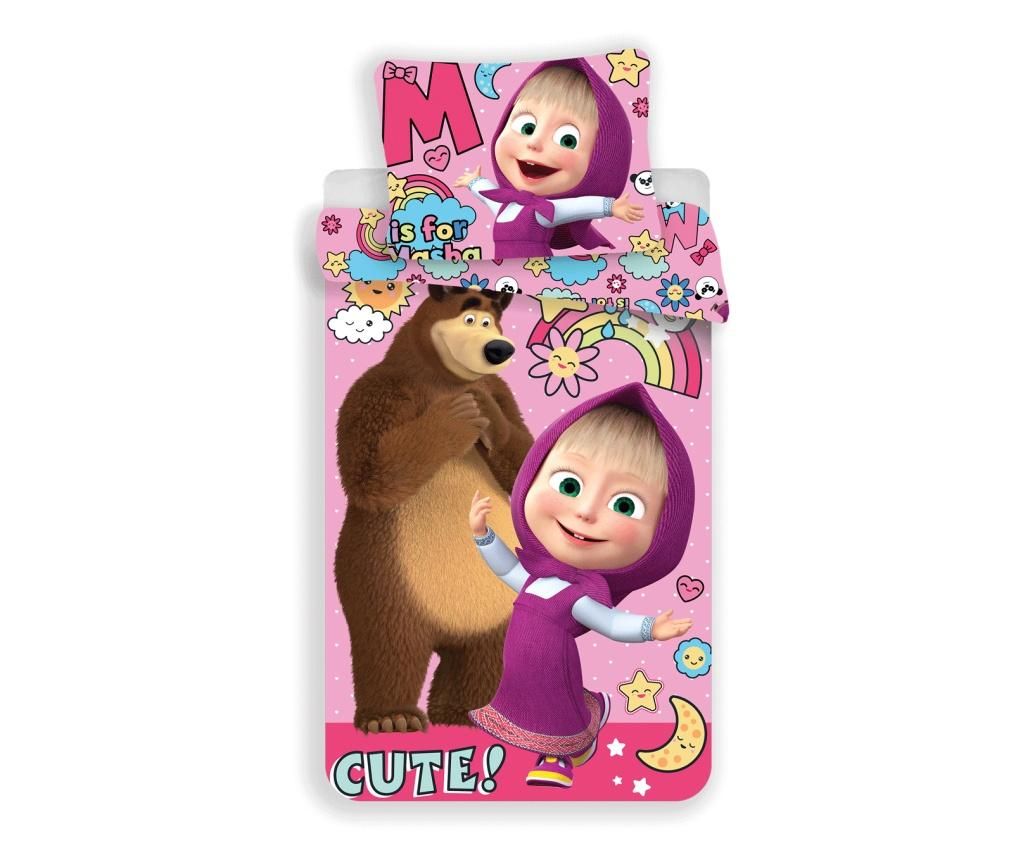 Set de pat Single Ranforce Animaccord - Masa, Masha and the Bear, bumbac ranforce, multicolor, 200x140x1 cm - Animaccord - Masa, Multicolor