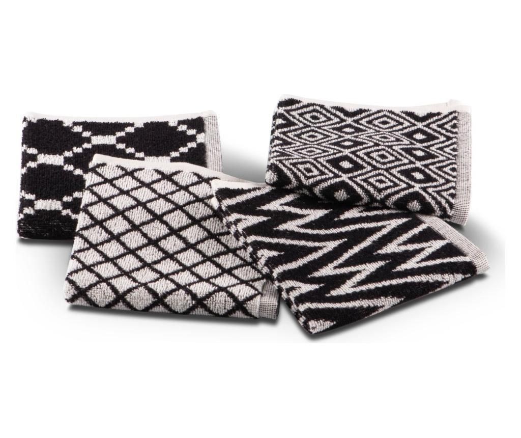 Set 4 prosoape de fata Marrakesh Black 30x30 cm - Dondi Home, Negru