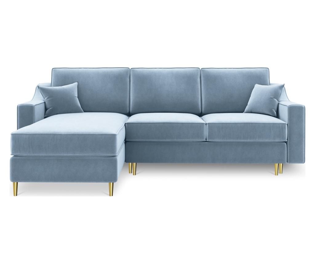 Coltar reversibil extensibil Marigold Velvet Blue Grey and Yellow Gold Four - Mazzini Sofas, Albastru