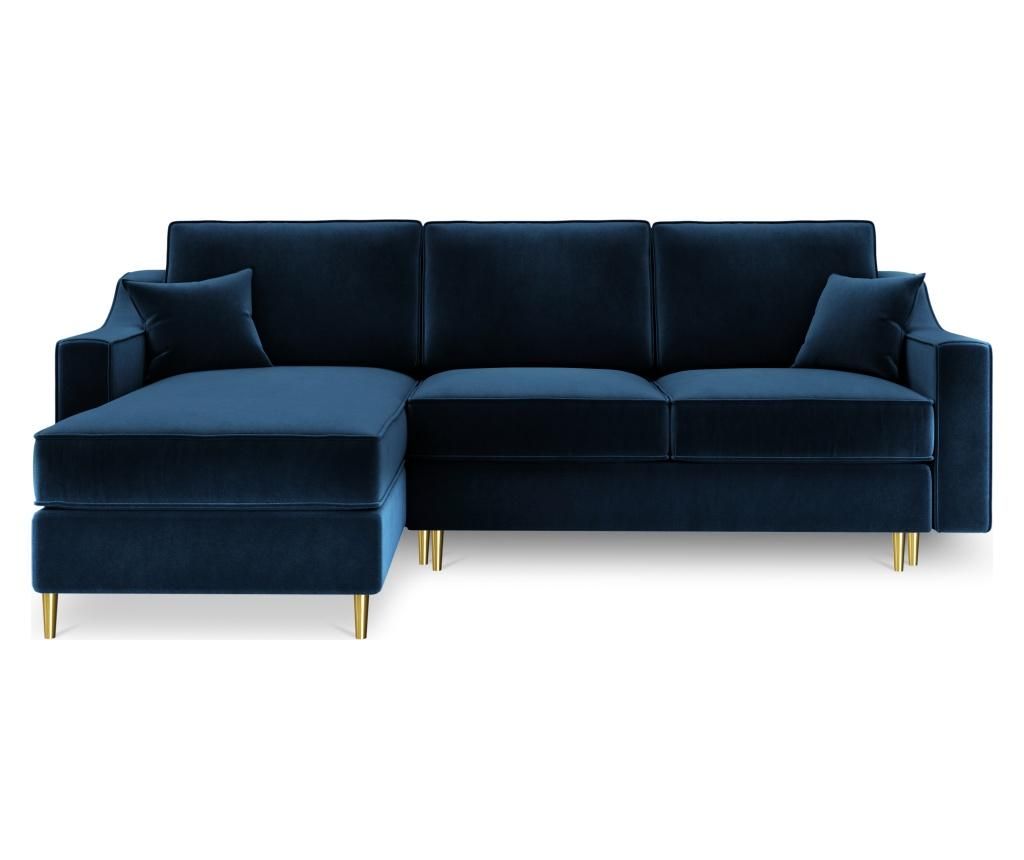 Coltar reversibil extensibil Marigold Velvet Royal Blue and Yellow Gold Four - Mazzini Sofas, Albastru