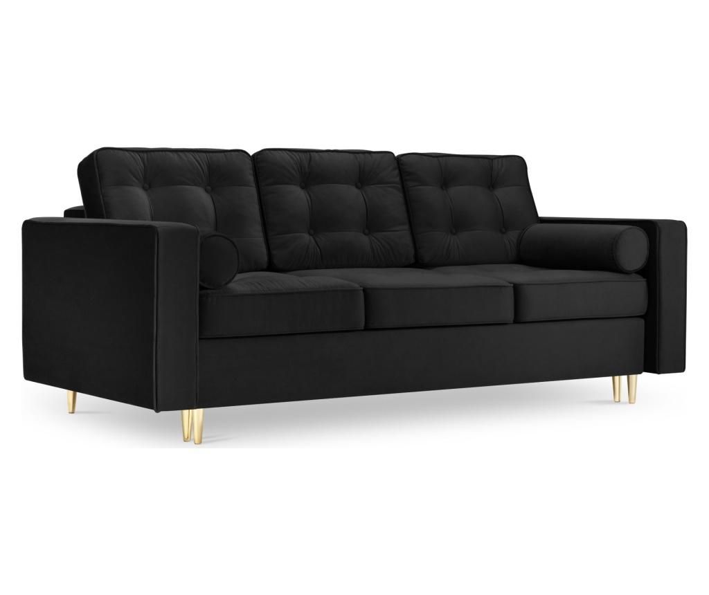 Canapea extensibila 3 locuri Palais Velvet Black and Gold - Interieurs 86, Negru