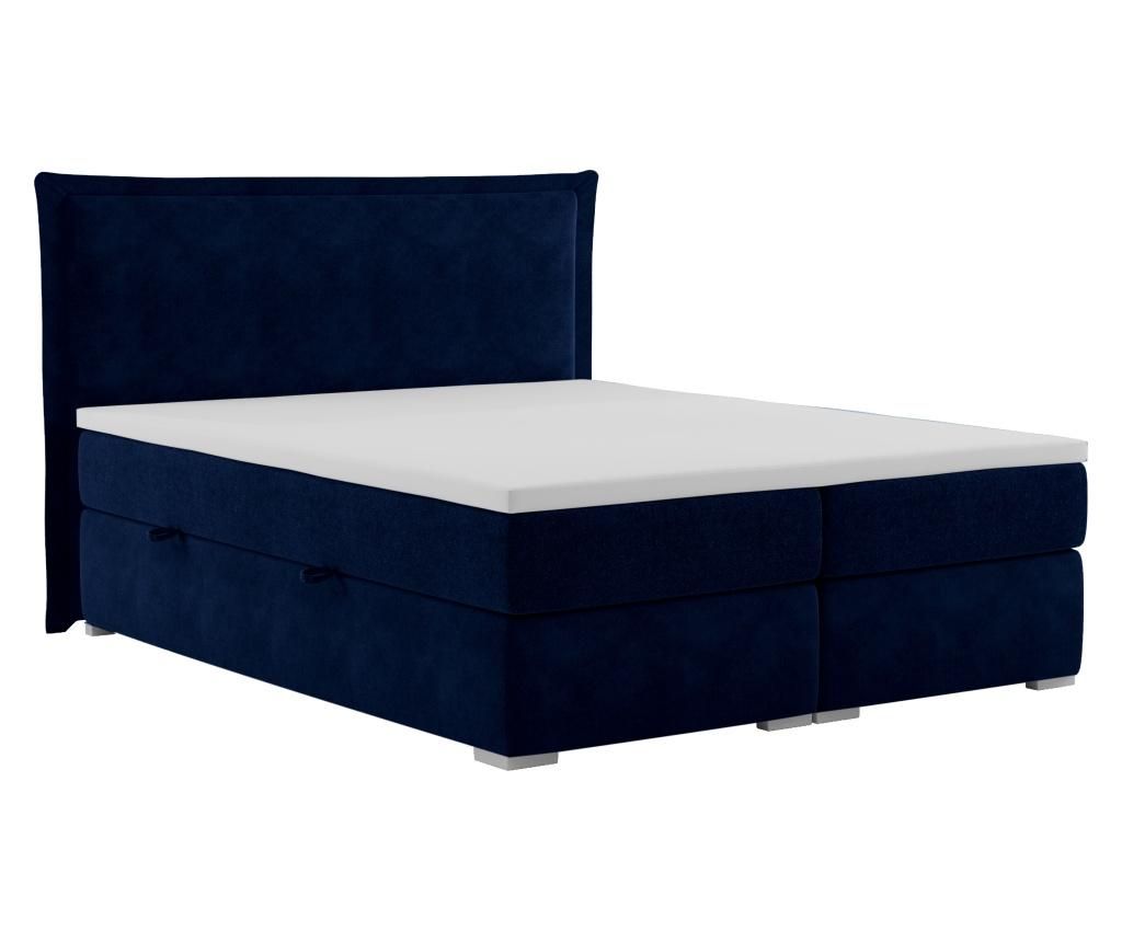 Pat cu saltea si tablie de pat Kubric Navy Blue 160x200 cm - Maison De Reve, Albastru