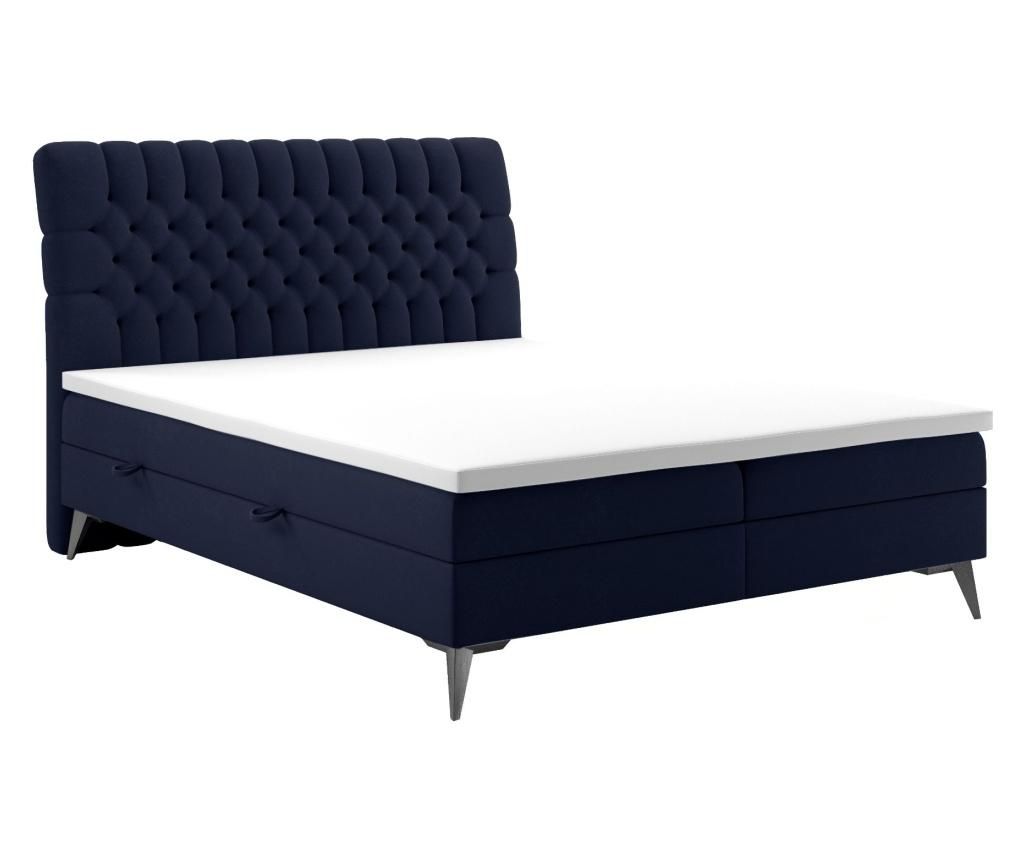 Pat cu saltea si tablie de pat Maison De Reve, Madison Navy Blue, Tablie de pat: cadru din lemn, 180×200 cm – Maison De Reve, Albastru