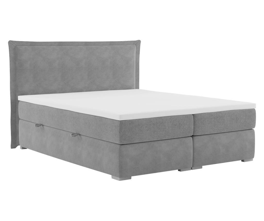 Pat cu saltea si tablie de pat Maison De Reve, Kubric Light Grey, Tablie de pat: cadru din lemn, 160x200 cm - Maison De Reve, Gri & Argintiu