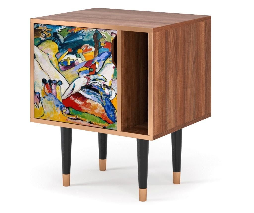 Noptiera Furny, Improvisation 26 by Wassily Kandinsky, corp din lemn de nuc, 57x48x69 cm - Furny, Multicolor
