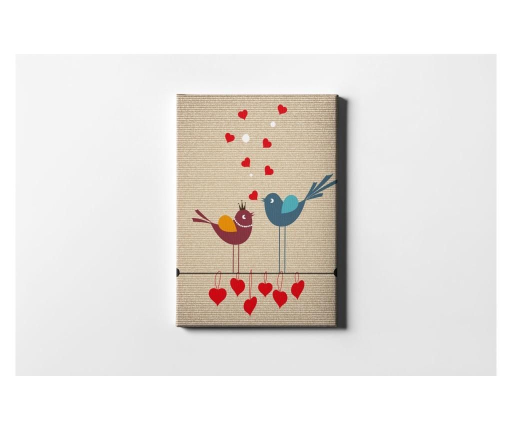 Tablou Hearts And Birds 30x40 cm - CASBERG, Multicolor