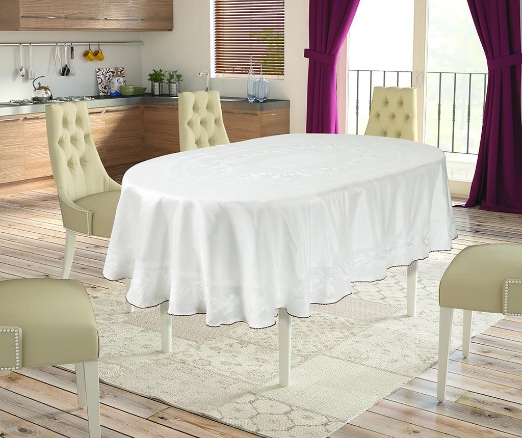 Fata de masa Jackline Oval White 160x220 cm - Valentini Bianco, Alb,Crem