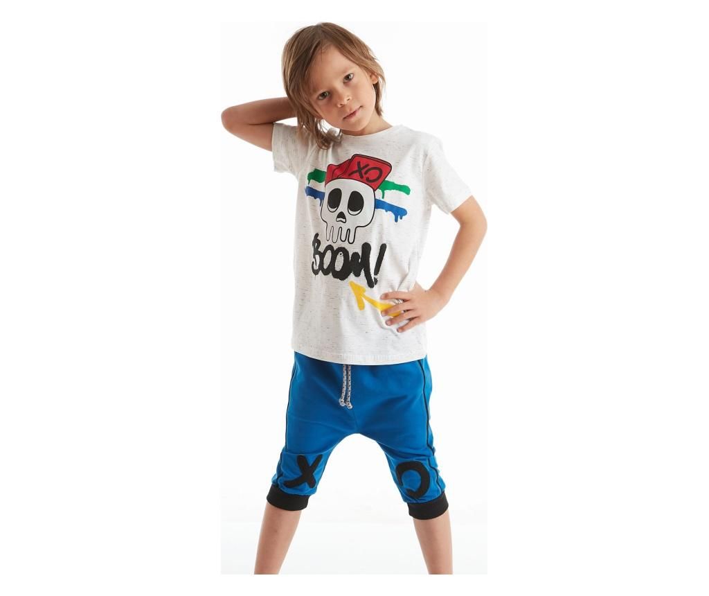 Set tricou si pantaloni pentru baieti Mushi, Xo Boom, Alb si bleumarin – Mushi Mushi
