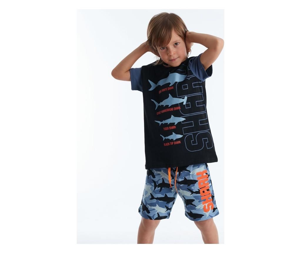 Set pantaloni scurti si tricou pentru baieti Shark 7 years - Mushi, Albastru,Negru