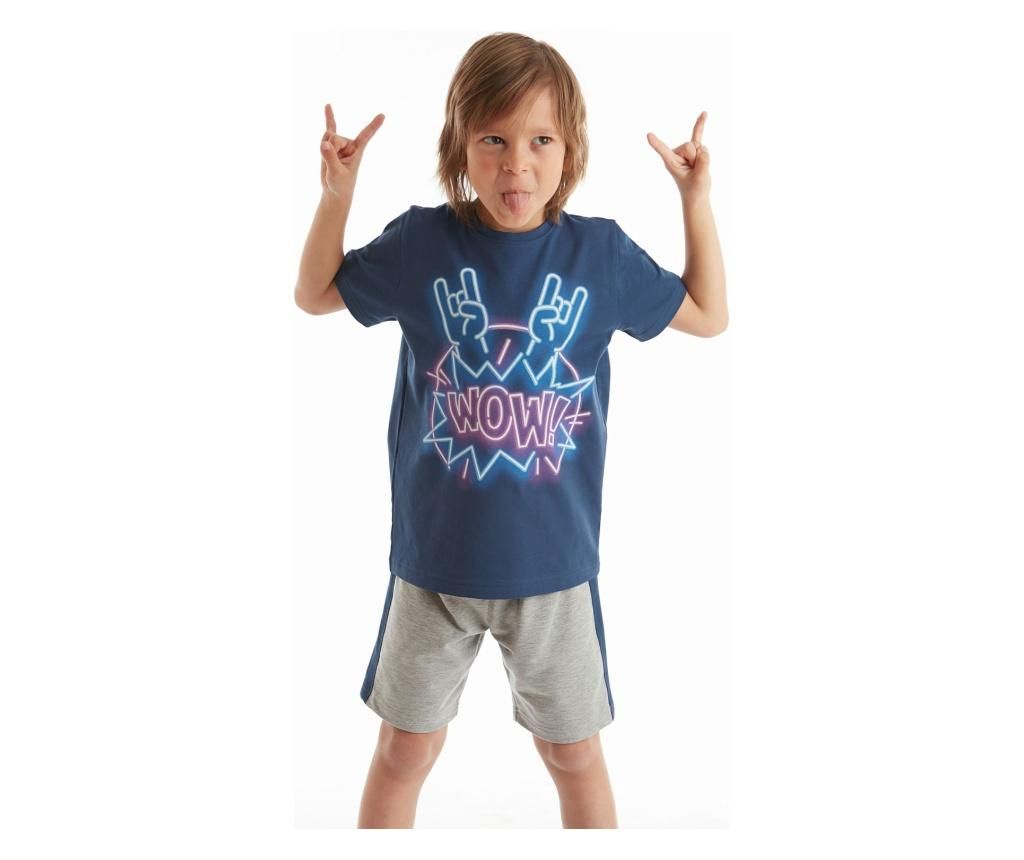 Set tricou si pantaloni pentru baieti Mushi, Wow Rock, gri/bleumarin – Mushi Mushi imagine 2022