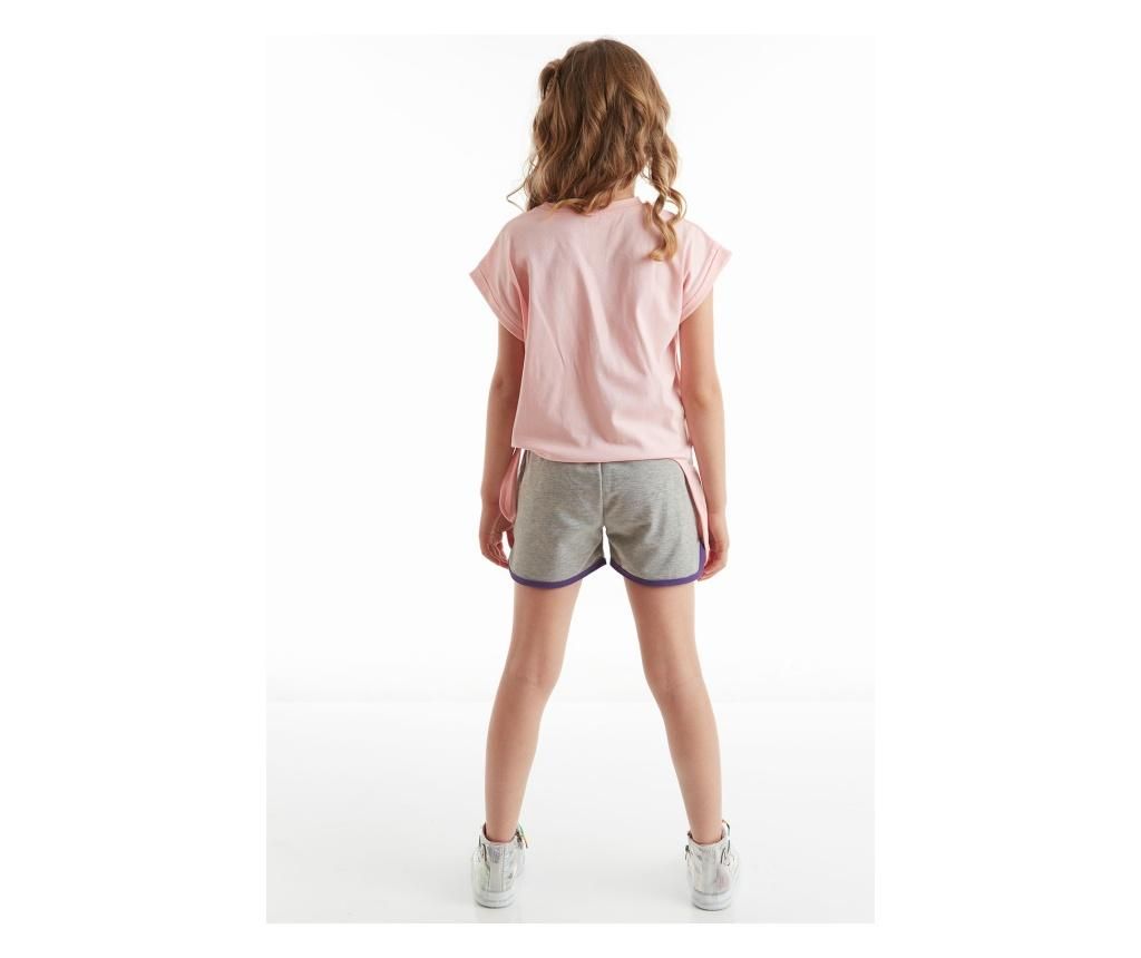 Set pantaloni scurti si tricou pentru fete Mushi, Wassup, roz si gri - Mushi - 1