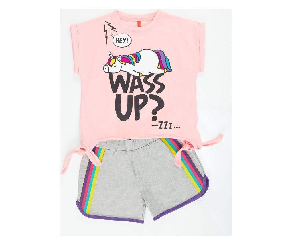 Set pantaloni scurti si tricou pentru fete Mushi, Wassup, roz si gri - Mushi - 2