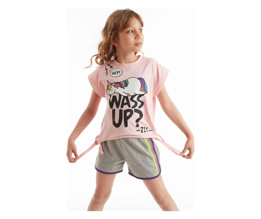 Set pantaloni scurti si tricou pentru fete Wassup 7 ani – Mushi Mushi imagine 2022