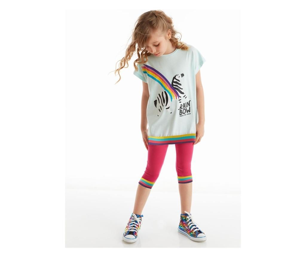 Set bluza si colanti fete Rainbow Zebra 4 years - Mushi, Albastru,Roz