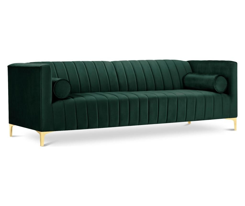 Canapea 3 locuri Kooko Home, Tutti Velvet Bottle Green, 220x85x74 cm - Kooko Home, Verde