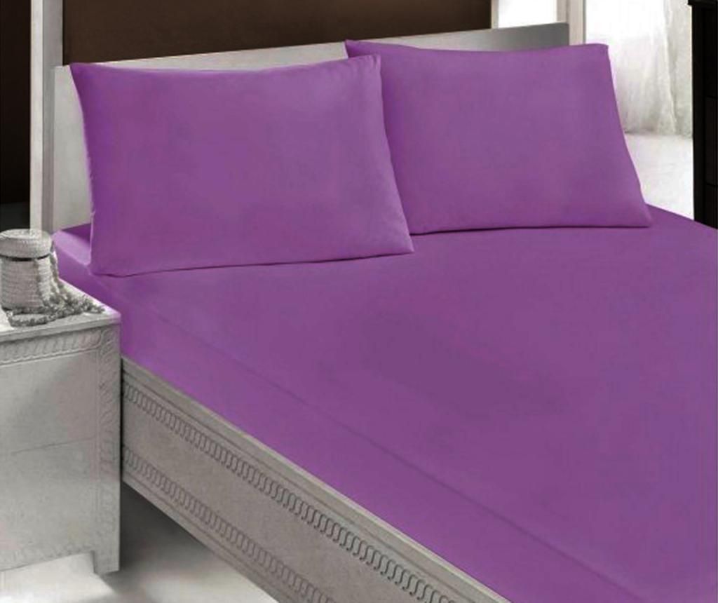 Set cearsaf de pat cu elastic si 2 fete de perna Double Microfiber Lilac